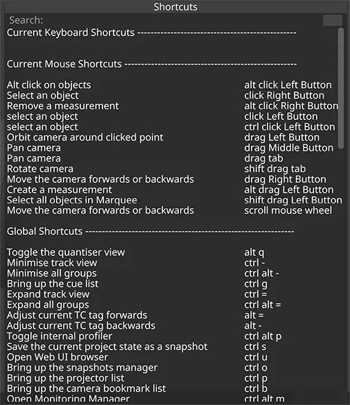 F1 Shortcut Menu