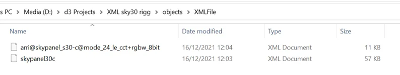 Objects folder with XML files inside