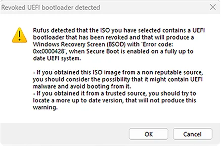 Rufus ISO error