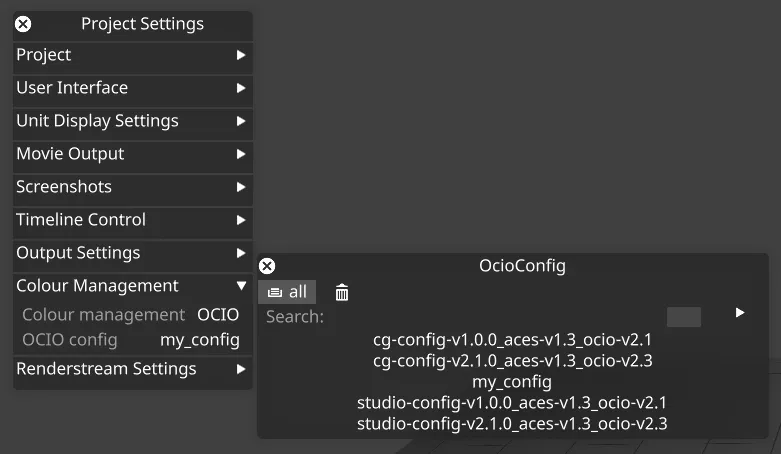 Selecting OCIO config