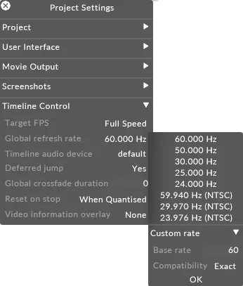 Setting project refresh rate