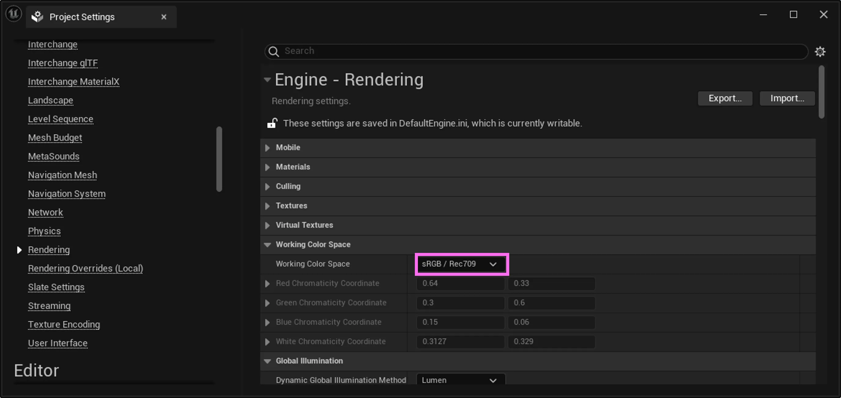 Engine Rendering Settings